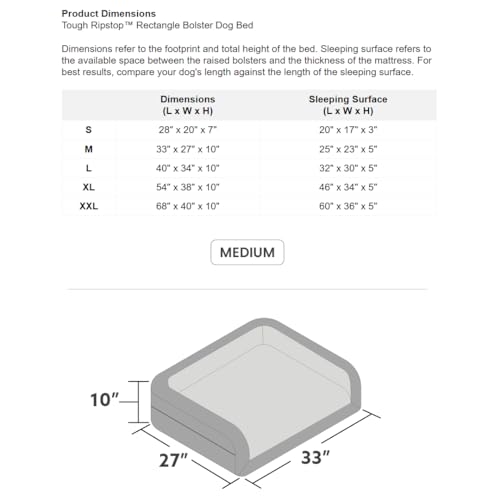 Tough Ripstop Bolster Orthopedic Dog Bed (Medium (33" L x 27" W x 10" H) / Taupe Premium Finish)