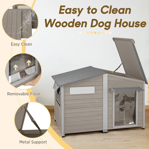 51.2" L Extra Large Weatherproof Dog House (Grey / 51.2"D x 29.5"W x 37.4"H)