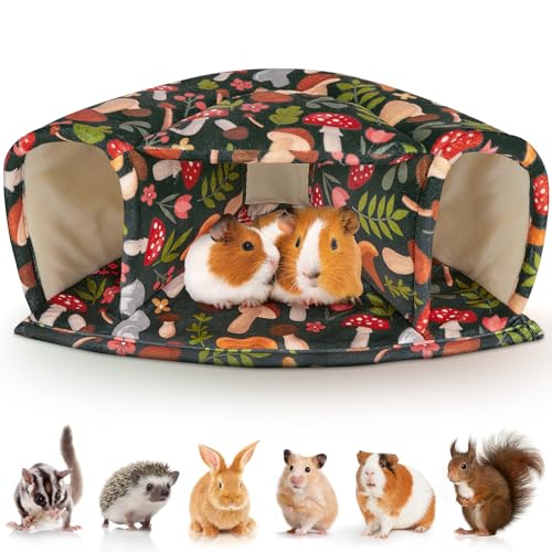 Washable Guinea Pig Hideout Large Cozy Bed for Small Pets (Colorful Mushrooms)