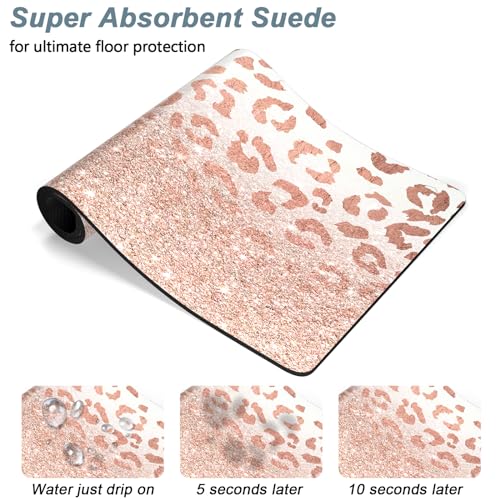 Dog Food Mat 12" x 19" Leopard Absorbent Dog Cat Bowl Mat for Food and Water (Rose Gold Leopard Print / 19"L x 12"W)