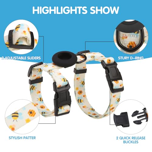 Cat Harness with Airtag Holder (Cute Bee (Buckles on Neck & Chest))