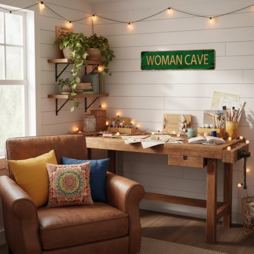 Vintage Metal Tin Sign WOMAN CAVE 4''x16'' inch (sign2)