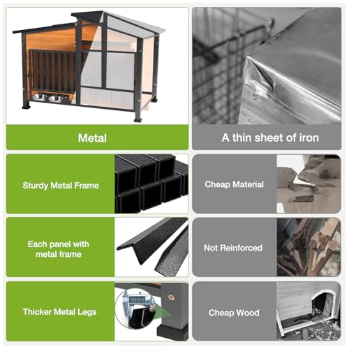 Dog House Outdoor with Bowls Weatherproof Dog Kennel with Anti