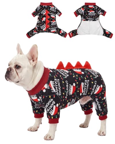 Dinosaur Costume Halloween Christmas Dog Pajamas (X-Large / Santa Hat Lights)