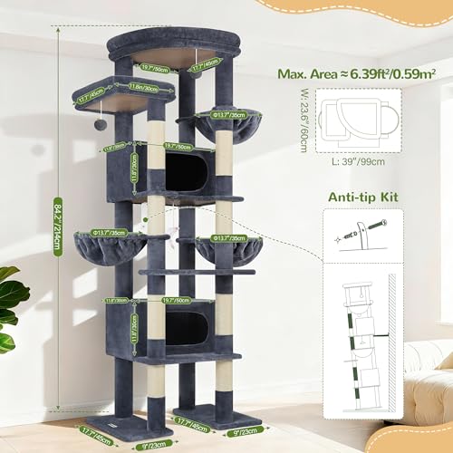 84 Inch Cat Tree for Large Cats (Dark Grey)