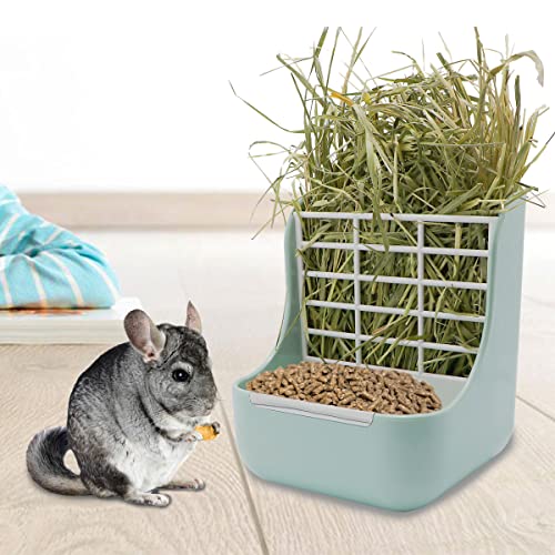 Rabbit Hay Feeder 2 in 1 Automatic Guinea Pig Food Bowl (Green)