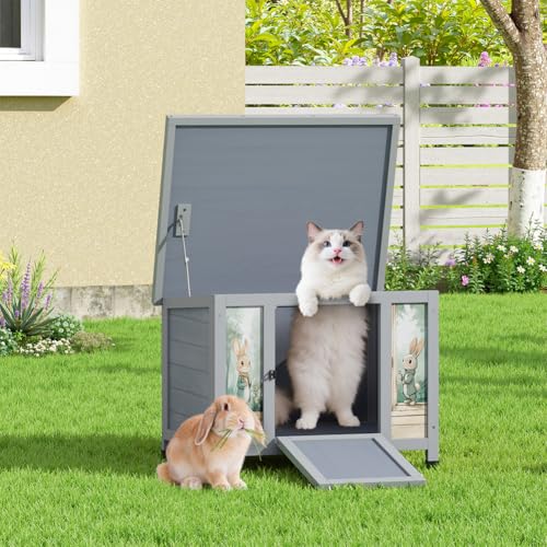 24 Inch Rabbit Hutch Outdoor (Grey w/printing / Middle)