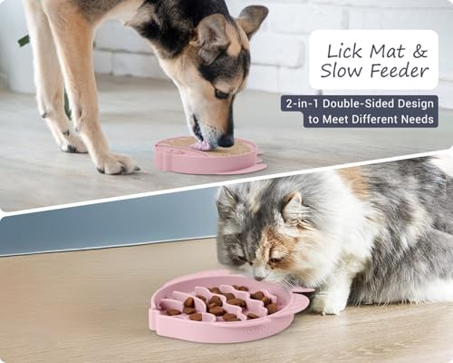 Slow Feeder Cat Bowl Silicone Pet Puzzle Feeder for Slow Eating (Pink / 1.2 Cups)