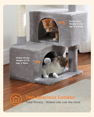 45 Inch Small Cat Tree with 2 Condos for Indoor Cats (Gray / 45 inches)