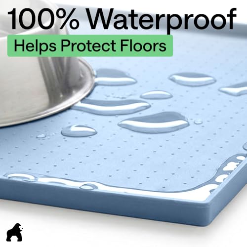 Dog Food Mat 100% Waterproof Silicone (Light Blue / 16"l X 10"w)