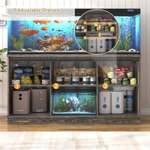 Farmhouse 75 120 Gallon Fish Tank Stand with Power Outlet (Grey / 75-120 Gallon)