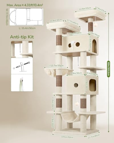 80in Cat Tree Tower for Indoor Cats Large Adult (Beige)