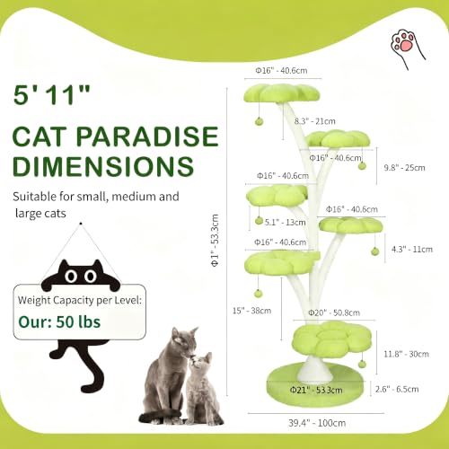 71" Flower Cat Tree (Green-5 Tiers)