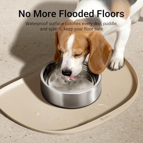 Dog Food Mat Silicone Waterproof Feeding Mat (24"L x 17"W / Almond)