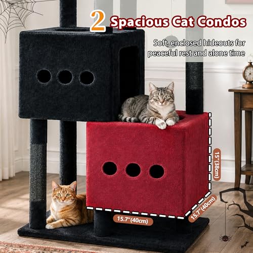 Sturdy Cat Tree Tower with 2 Large Condos (74.8 inches / Black and red)