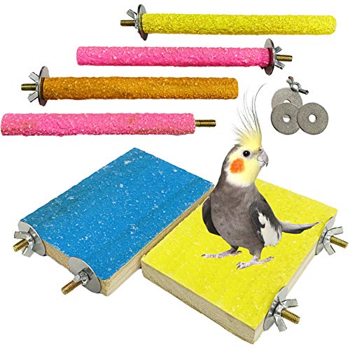 6 PCS Bird Perch Stand Toy Wood Parrot Paw Grinding Stick Perch Stand Platform Parakeet Cage Accessories Exercise Toys for Budgies Cockatiel Conure