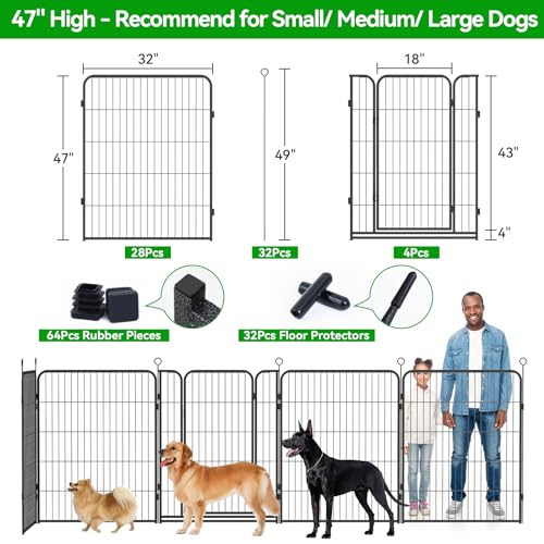 Dog Playpen Outdoor Extra Wide 32 Panels Heavy Duty Dog Fence 47" (32"W x 47"H)