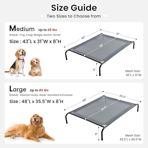 Elevated Cooling Dog Bed for Large Dogs (Grey / 48" X 35.5" X 8")