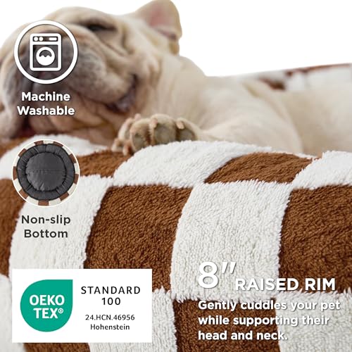 Shown on TV Jacquard Donut Dog Beds Large Sized Dog (36.0"L x 36.0"W x 8.0"Th / Brown Checks)