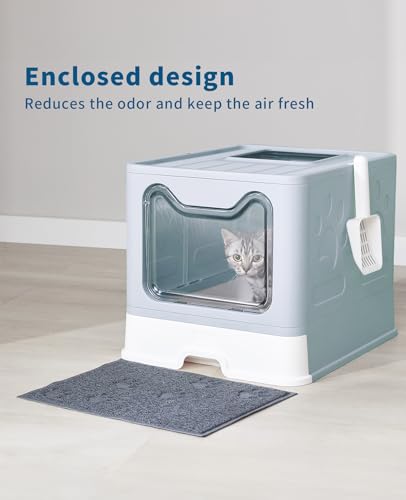 Cat Litter Box with Litter Mat and Scoop (Blue)