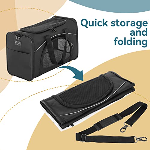 Two Way Placement Pet Carrier Airline Approved (Black / 19.0"L x 9.5"W x 12.0"H)