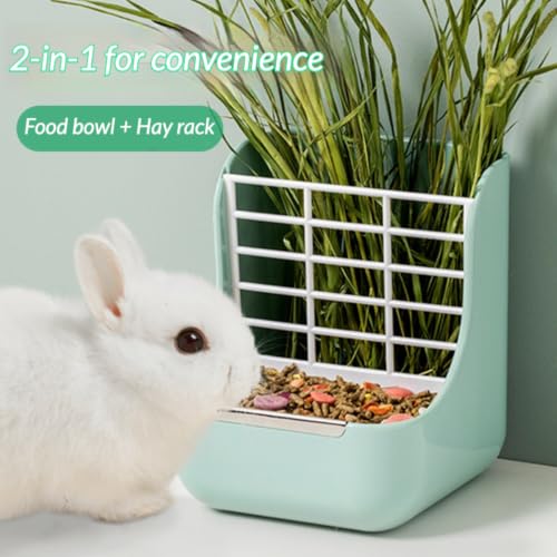 2-in-1 Rabbit Hay Feeder Bowl for Guinea Pigs & Small Animal Cage (Blue) (Blue)