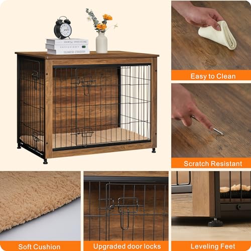 32.5" Dog Crate Furniture with Cushion (Warm Brown / 32.5"L x 21.9"W x 25.6"H)
