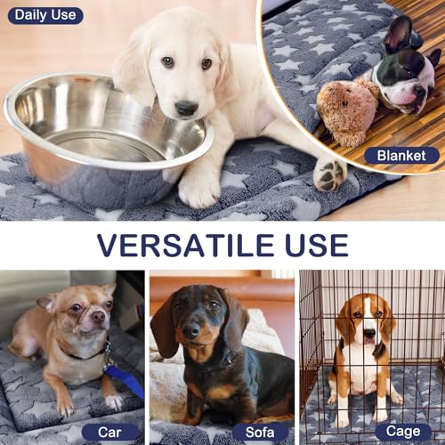 4 Pcs Dog Crate Pads Soft Warm (Rectangular 18 x 24 x 1.6 Inch / Star / Blue)