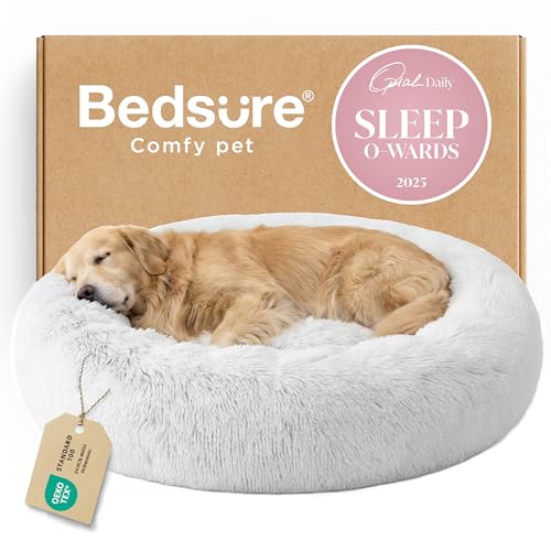 Calming XL Dog Bed Donut Washable Extra Large Pet Bed (45"L x 45"W x 10"Th / Frost Grey)