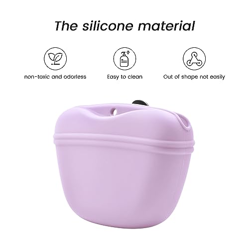 Silicone Dog Treat Pouch with Clicker Magnetic Closure Secure Clip (1 Pack / Pink Purple)