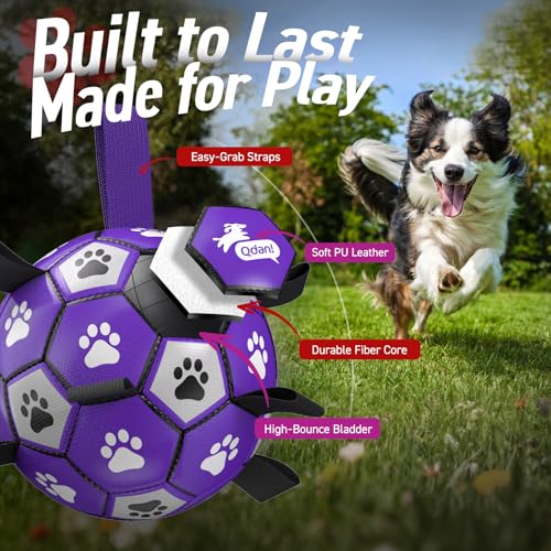 Dog Toys Soccer Ball with Straps (Purple White / 6 Inch)