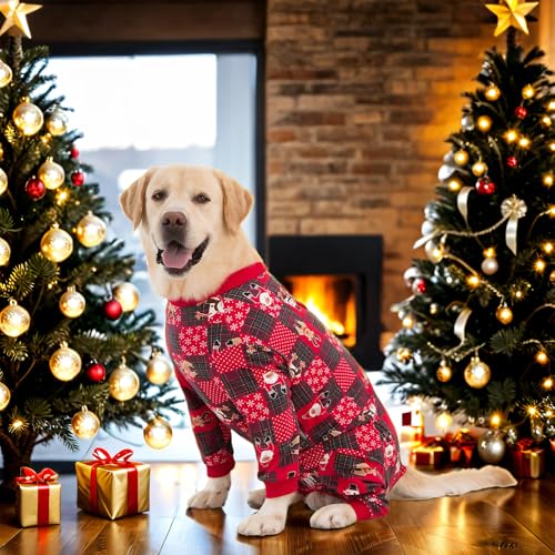 Dog Onesie Surgery Recovery Suit for Large Medium Bodysuit Dogs Pajamas PJS Full Body for Shedding (5XL / Xmas Red)