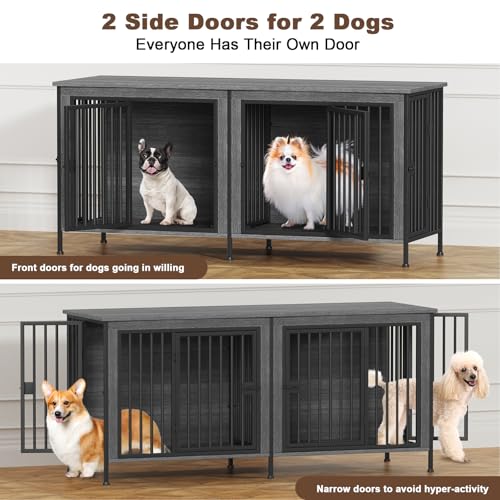 63" Dog Crate Furniture for 1 or 2 Dogs (Dark Grey / 63.0" x 23.6" x 27.9")