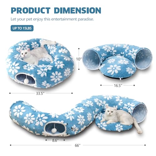 Cute Round Cat Tunnel for Indoor Cats (Blue Flower / Round)