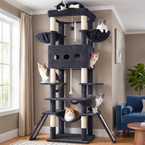 Cat Tree 78.7'' Tall Tower with Extra Wide Top Platform GCT804G (78.7 inches / Smoky gray)