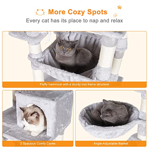 Cat Tree 70 inches Tall Cat Tower for Indoor Large Cats HCT032W (Light Gray / 70.08 inch)