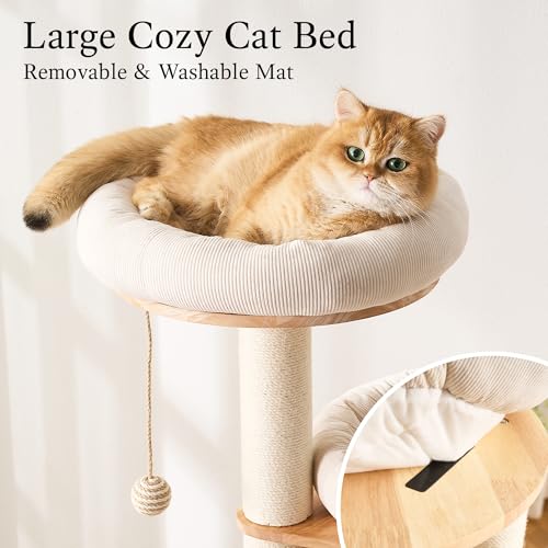 Wood Modern Cat Tree (62 Inch-Turntable-White)