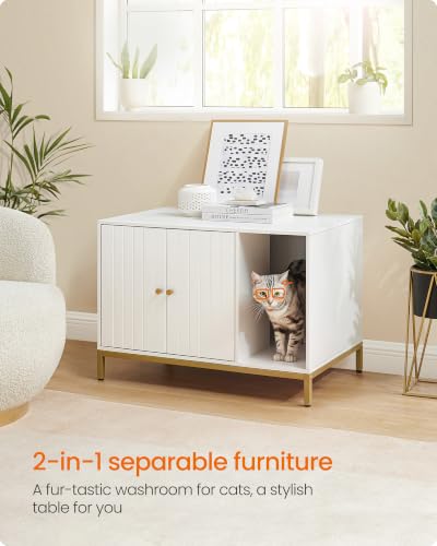Cat Litter Box Enclosure (White + Gold / L (31.5"l X 19.7"w X 21.7"h))