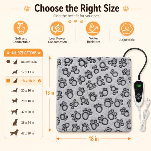Cat Heating Pad 18x18 in UL (Grey / 18 x 18 in)