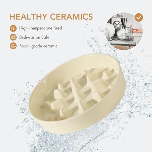 Ceramic Slow Feeder Dog Bowls (Light Yellow)