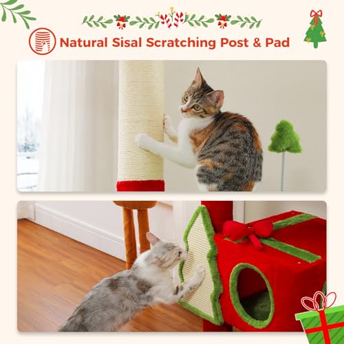 90.9'' 107.8'' Floor to Ceiling Cat Tree for Large Indoor Cats (L Plus(91''-108'') / Christmas Red)