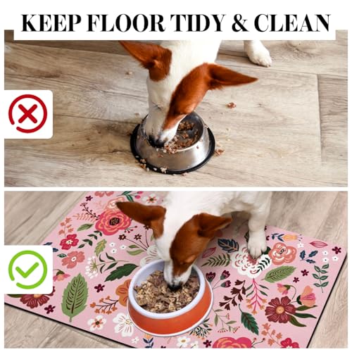 Dog Food Mats for Floors (Pink / 32"L x 24"W)