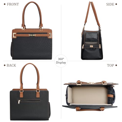 2-in-1 Stylish Dog Purse Carrier Soft-Sided Carriers Travel Tote Bag for Small Dogs Cats, Fashion Foldable Pet Bag for Puppies Small Animals with Pockets (Black+Brown, 15" L x 7.5" W x 12.2" H) (Black+Brown / 15" L x 7.5" W x 12.2" H)