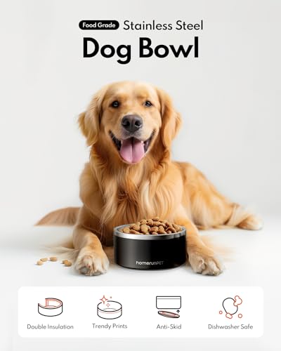 Double Wall Stainless Steel Dog Bowls (32oz / Black)