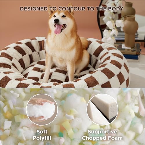 Shown on TV Jacquard Donut Dog Beds Large Sized Dog (36.0"L x 36.0"W x 8.0"Th / Brown Checks)