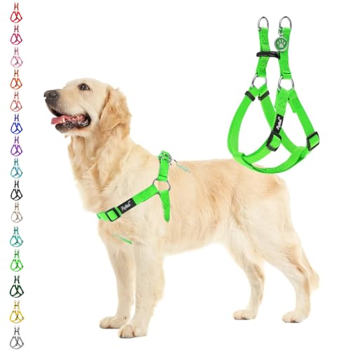 No Pull Dog Harness Soft Adjustable Basic Nylon Step in Puppy Vest Outdoor Walking with ID Tag (LimeGreen / Medium)