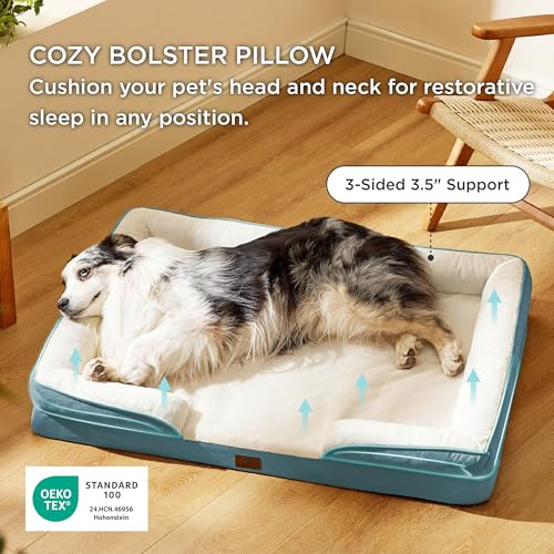 Orthopedic XL Dog Bed Extra Large Washable Original Design (Dune Haze Blue / 42"l X 32"w X 6.5"th)