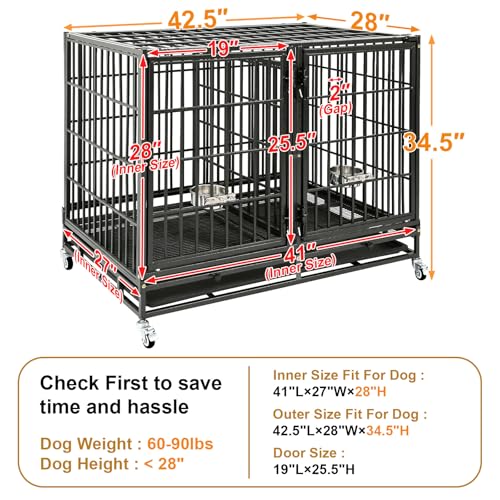 Taller 43" Heavy Duty Double Dog Crates with Divider & Dual Door (42.5"L - Tall)