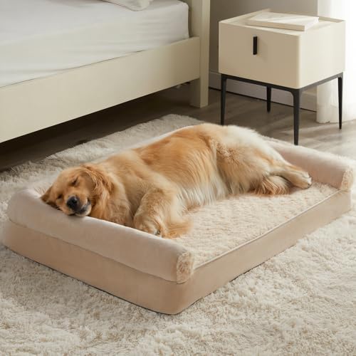 Orthopedic Washable Large Dog Bed for Senior Dog Comfy Sleep (36"l x 27"w x 6.5"th / Beige)