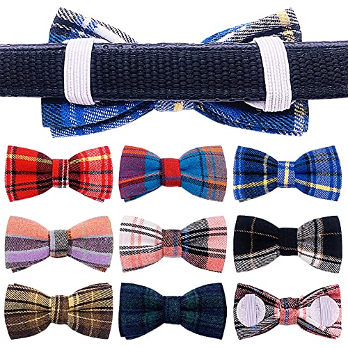 8 Pack Dog Bowties Plaid for Small Dogs Slide on Collar (S/M)